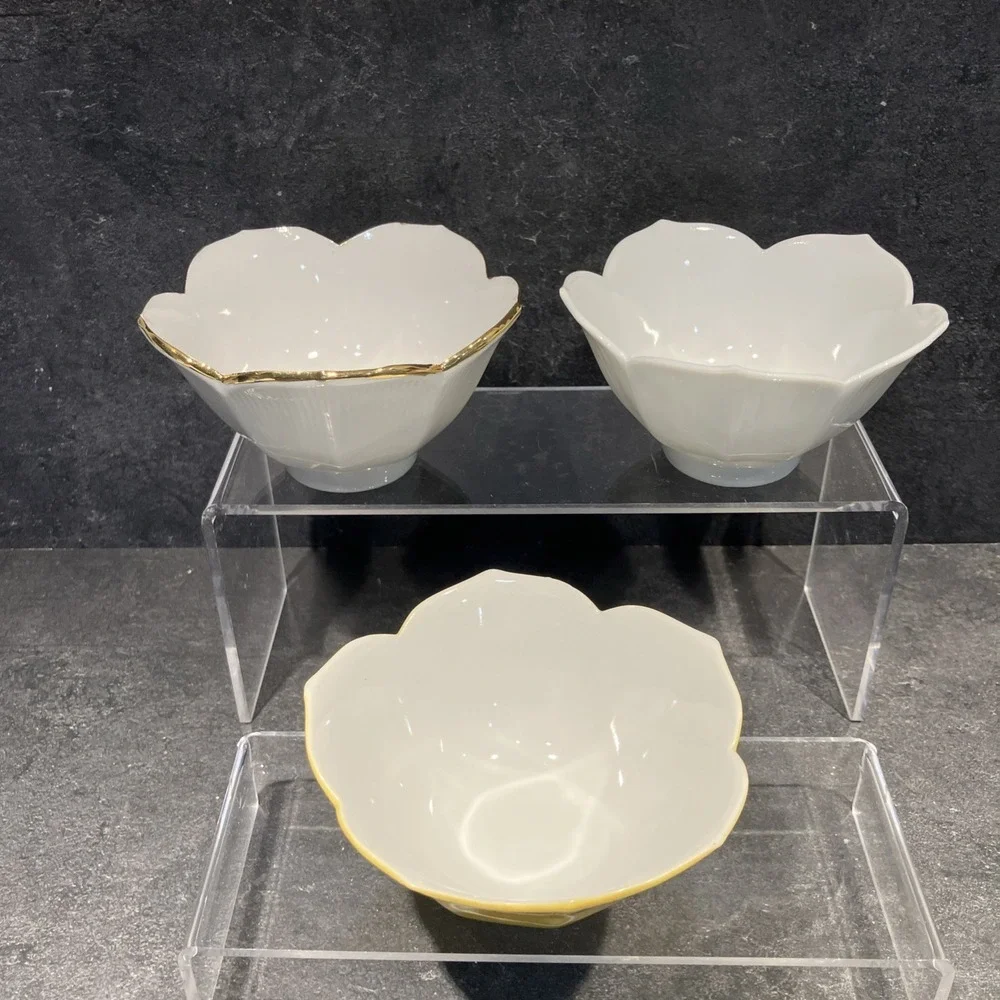 Pier 1 Lotus Flower Shaped Rice Cereal Potpourri Bowl Set of 3 Small